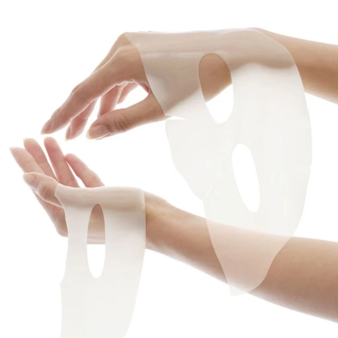 Transparent silicone maskon a hand on a white background