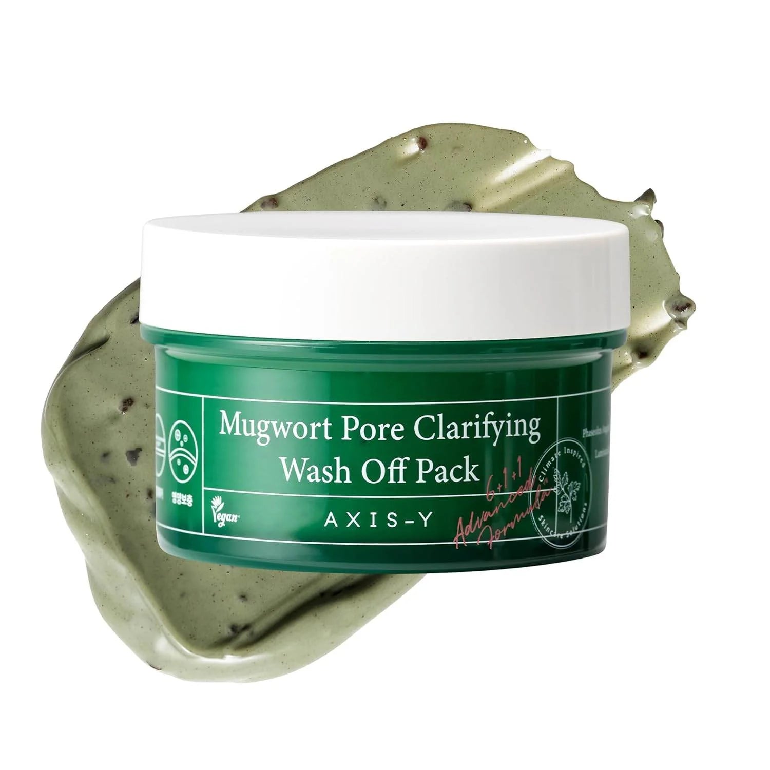 Mugwort Pore Clarifying Wash Off Pack by AXIS-Y with green paste on a white background