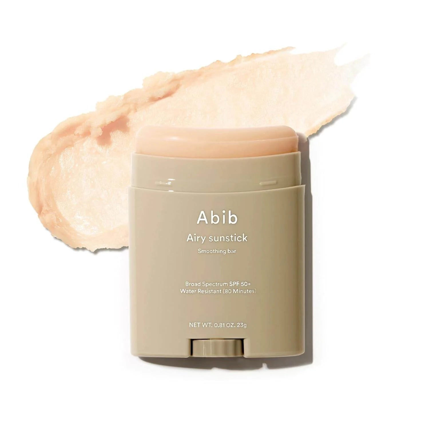 Abib Airy sunstick with a swatch of cream on a white background