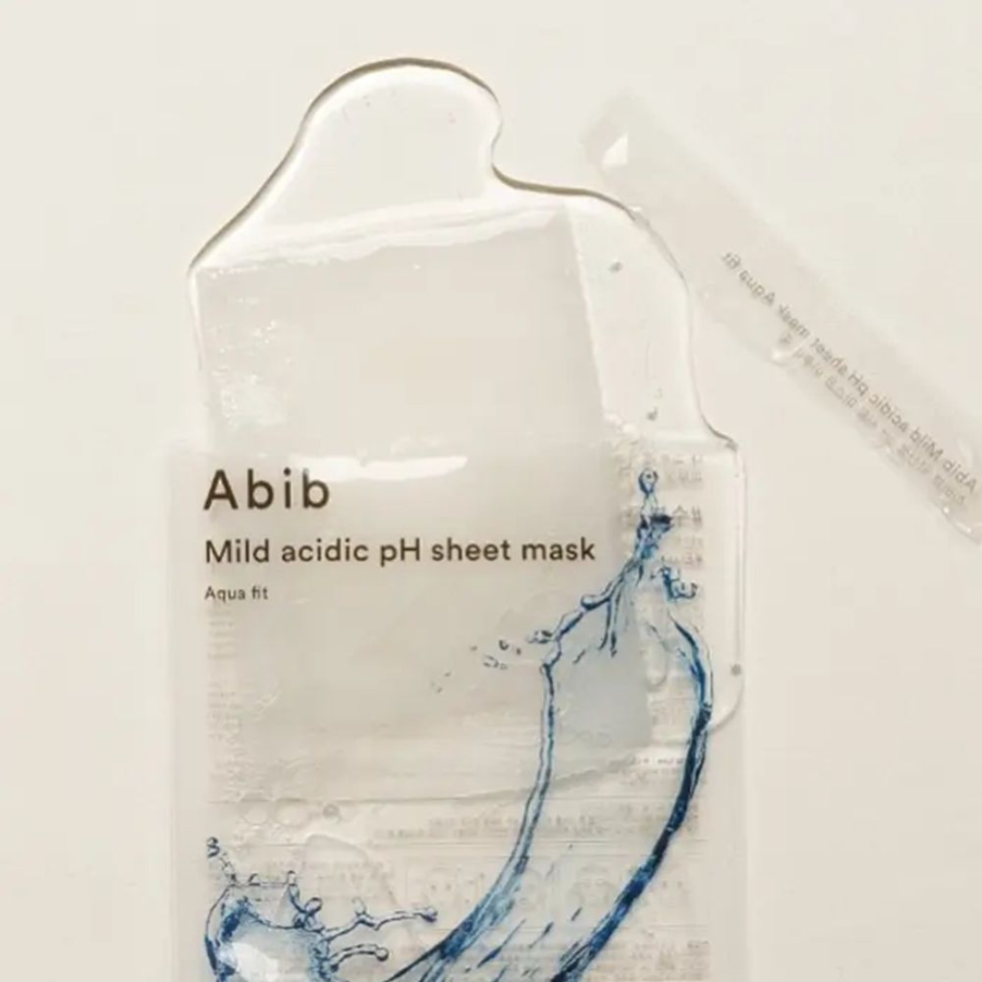Abib mild acidic pH sheet mask packaging on a light background