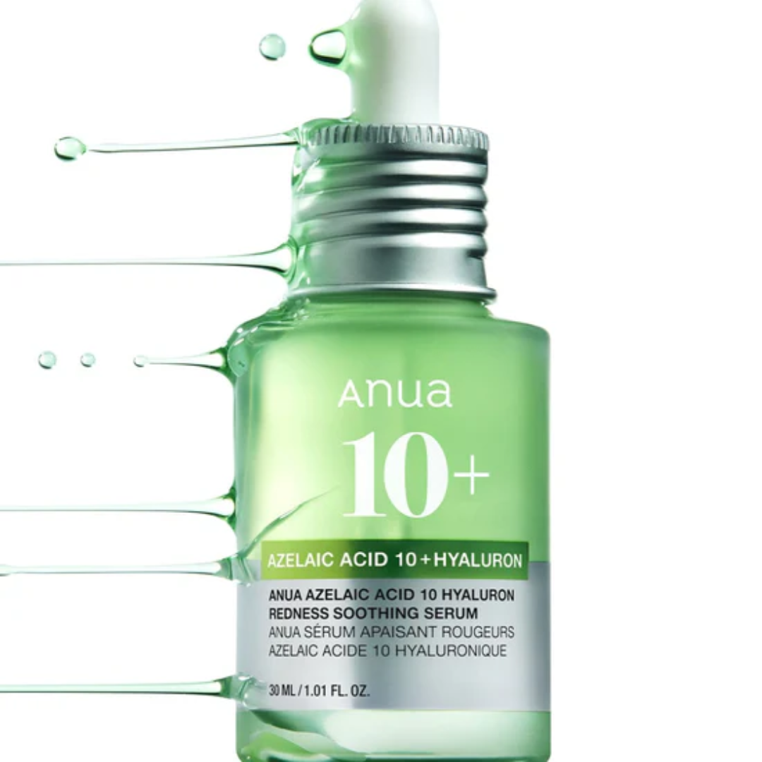 Anua 10+ serum bottle with dropper on a white background