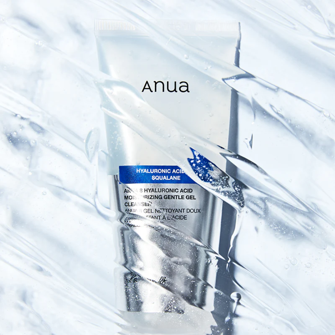 Anua skincare product with a blue label on a white background