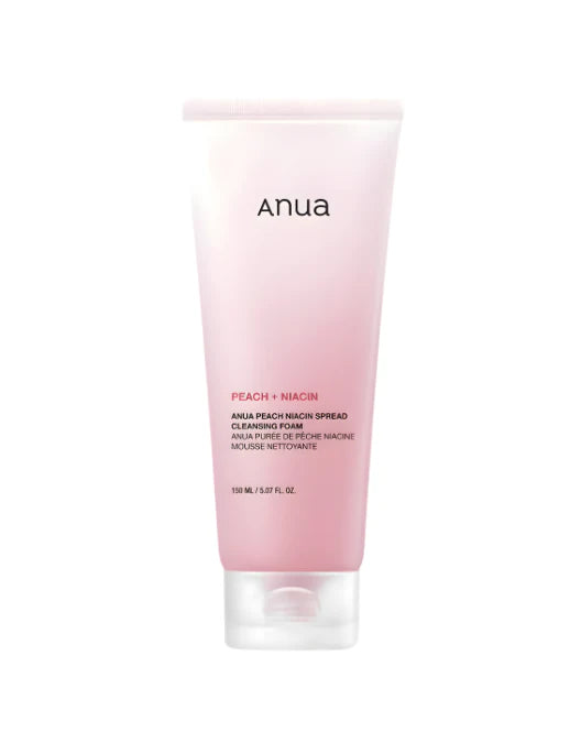 Pink tube of Anua cleansing foam on a white background