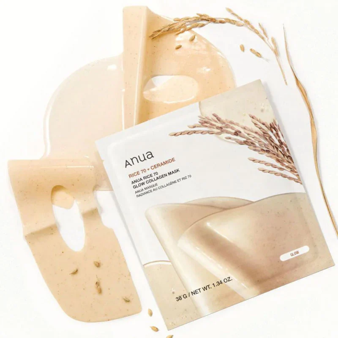 Anua rice mask sheet with packaging on a white background