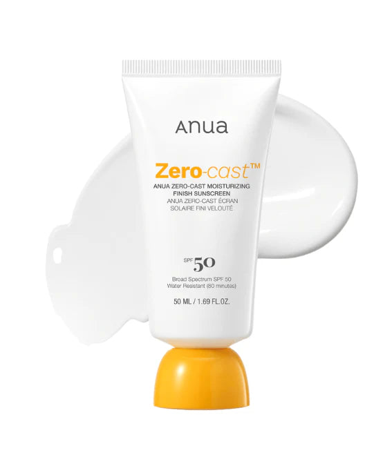 Anua zero cast tube with suncsreen on a white background