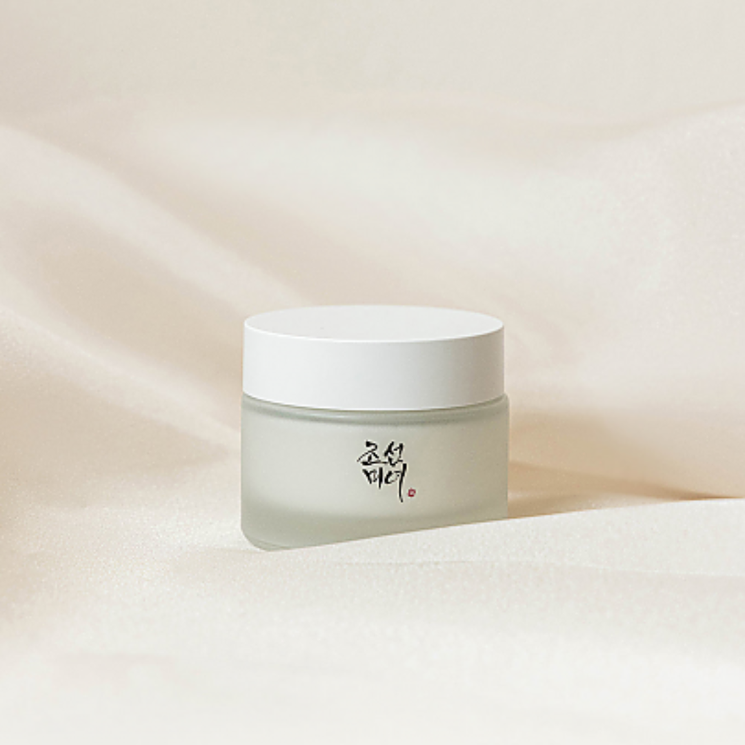 Skincare product jar with a soft beige background