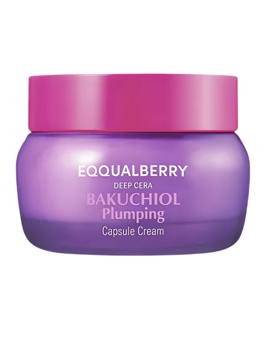 Purple cream jar with pink lid labeled 'Equalberry' on a white background