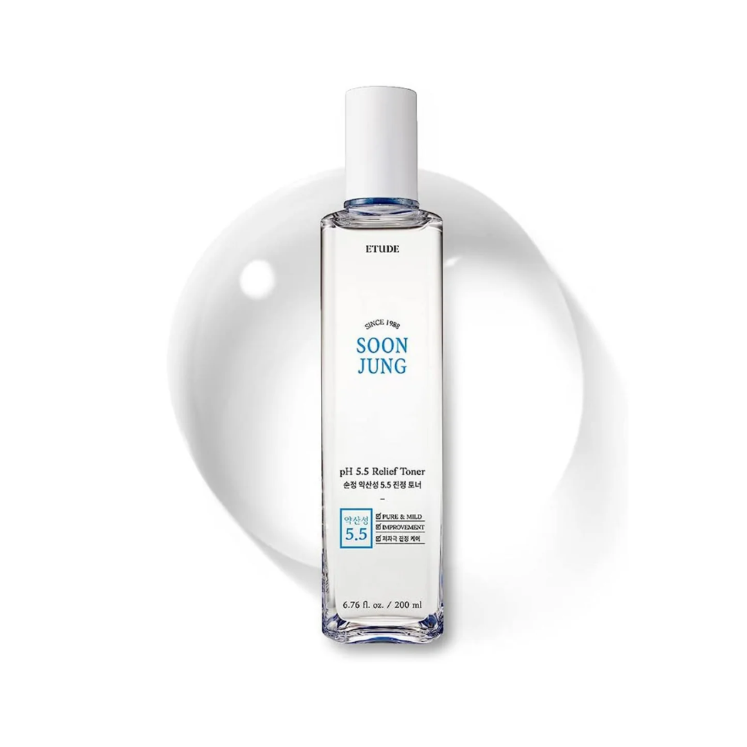 Etude Soon Jung pH 5.5 Relief Toner bottle on a white background