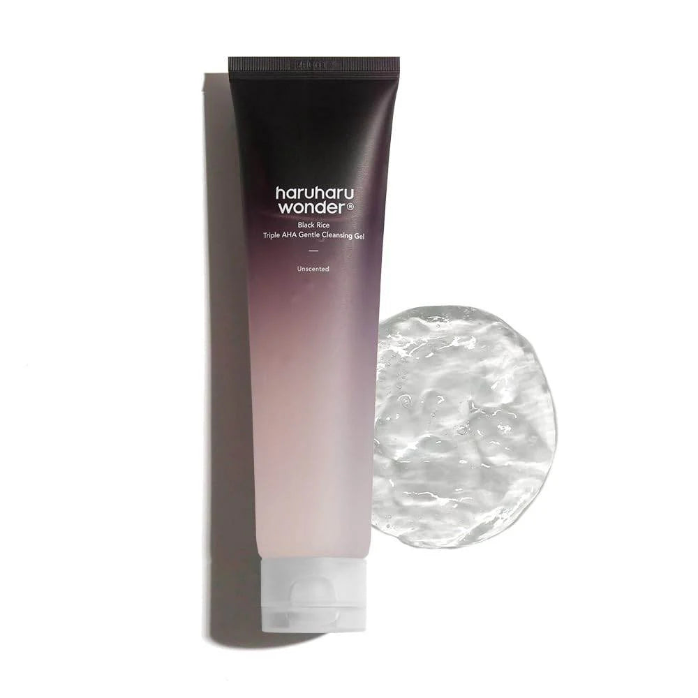 Haruharu Wonder cleansing gel tube with a sample of gel on a white background
