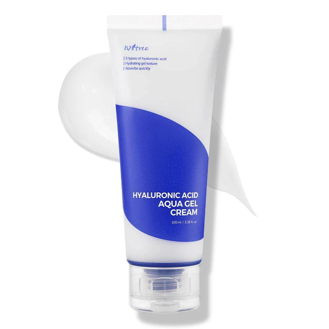 Tube of hyaluronic acid aqua gel cream on a white background