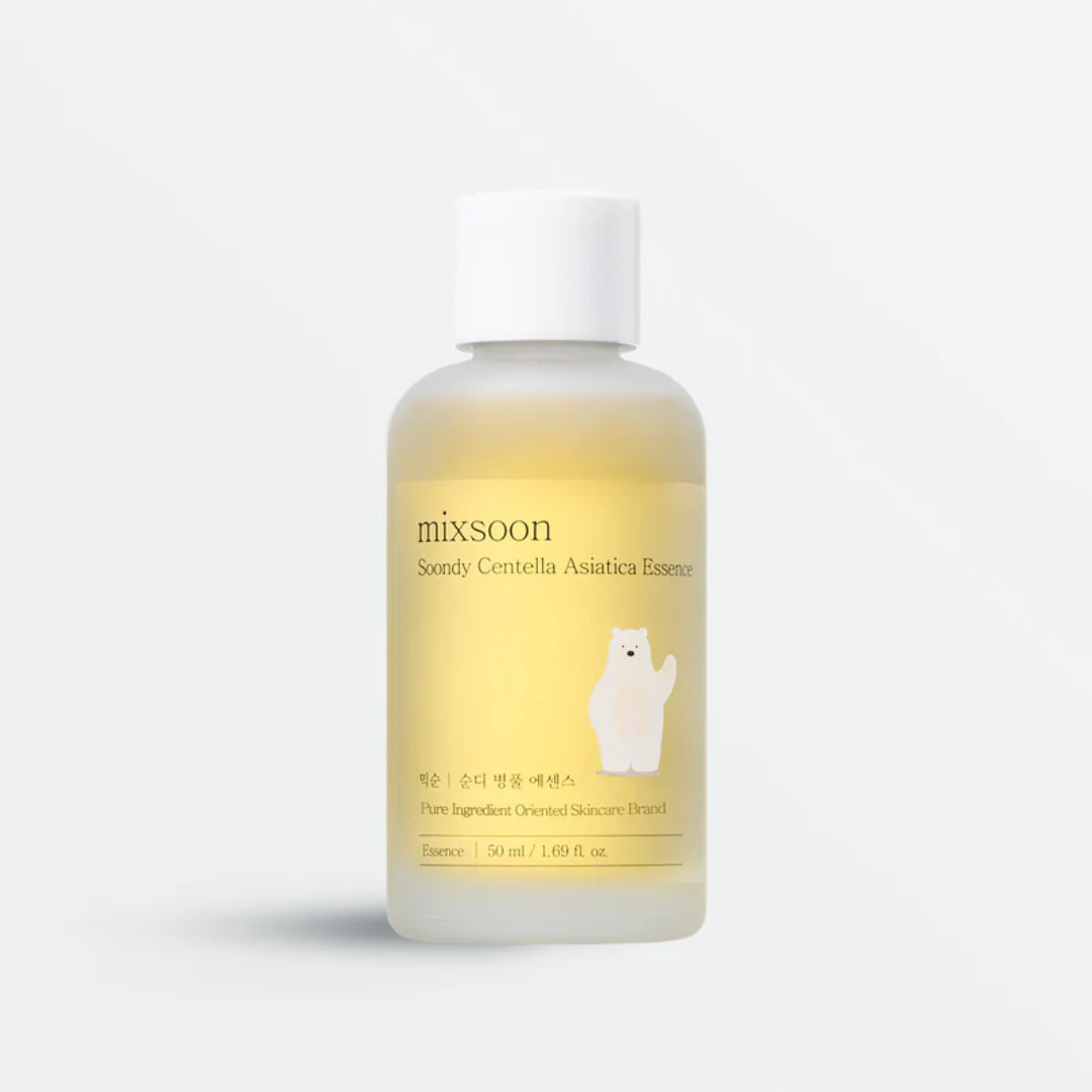 Bottle of mixsoon Soothing Centella Asiatica Essence on a white background
