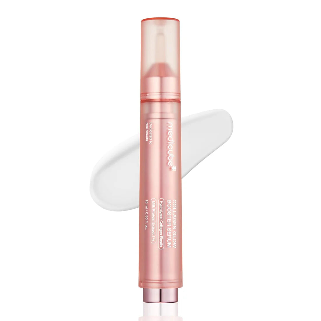 Rose gold lserumwith white applicator on a white background