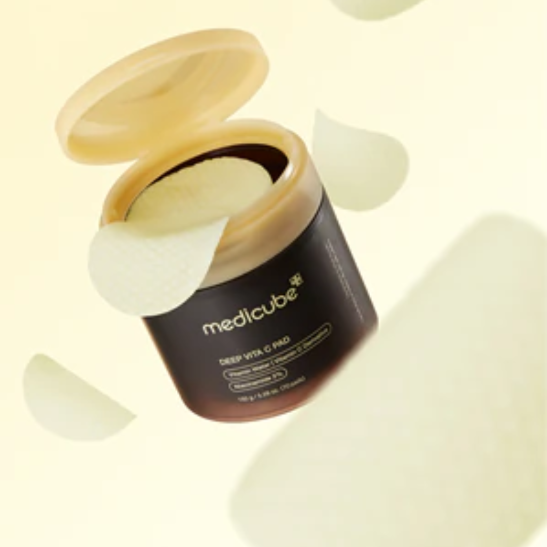 Medicube skincare product with a beige lid on a light beige background