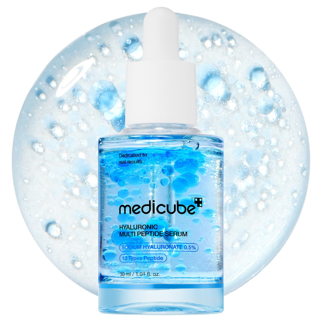 Medicube hyaluronic multi peptide serum bottle with a white background