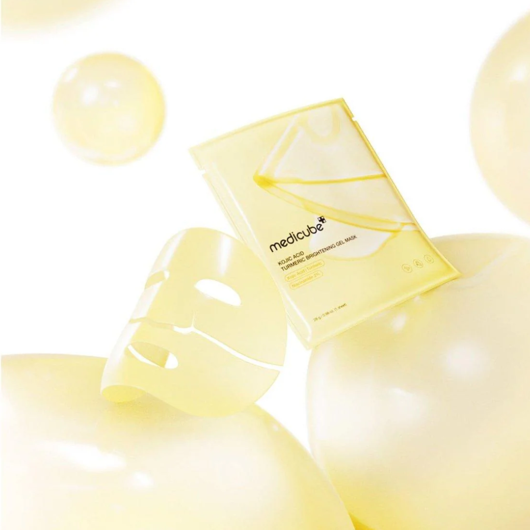 Yellow skincare product with packaging on a white background