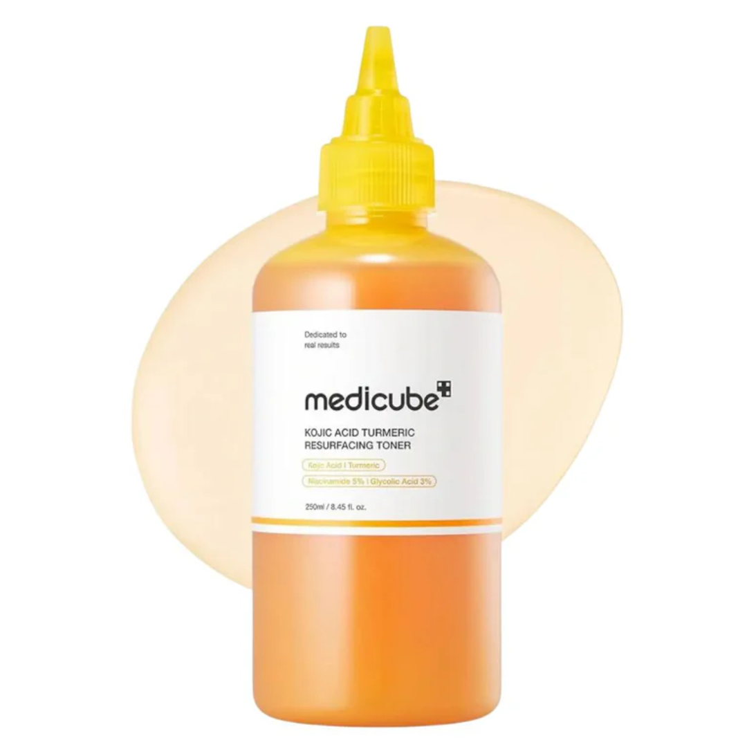 Medicube toner bottle with yellow cap on a white background