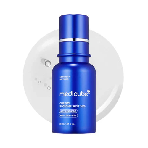 Blue Medicube serum bottle on a white background