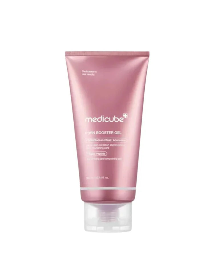 Pink tube of Medicube product on a white background