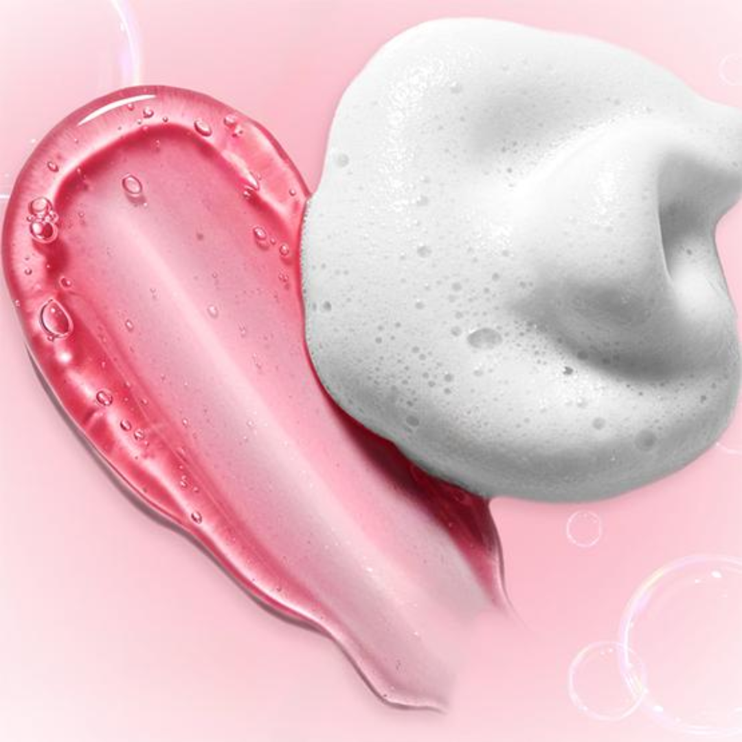 Pink gel and white foam on a pink background
