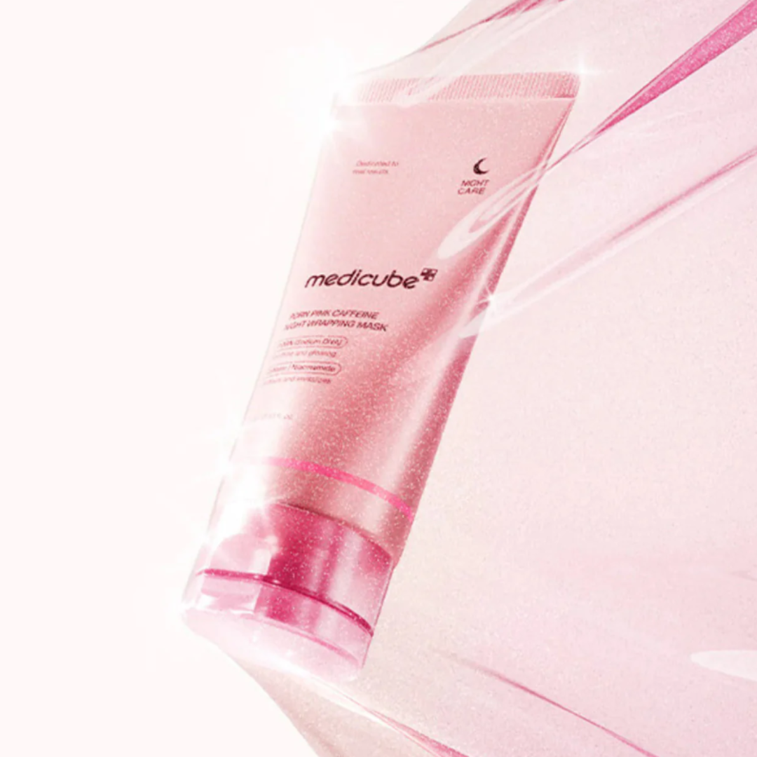 Pink skincare product with 'medicube' branding on a white background