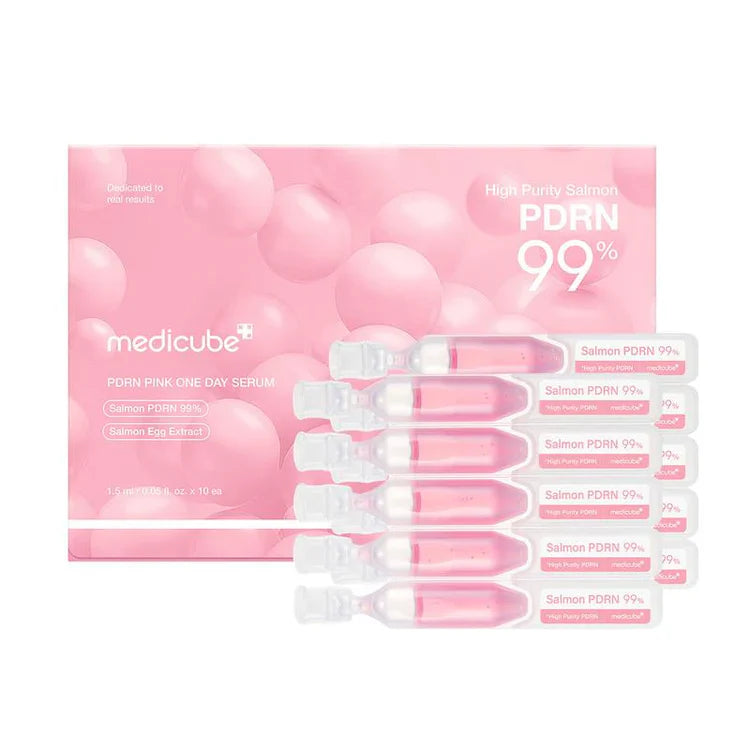 Medicube PDRN serum packaging with pink background