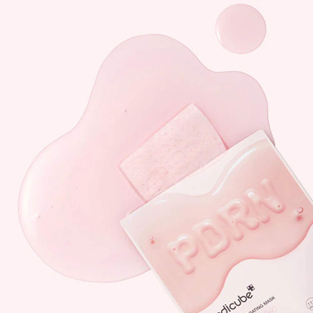 Pink facial mask packaging with 'Pore' text on a white background