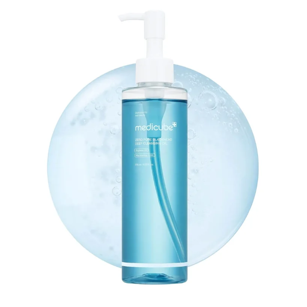 Blue bottle with pump dispenser on a white background