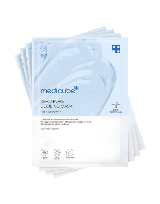 Stack of Medicube Zero Pore Cooling Mask packages on a white background