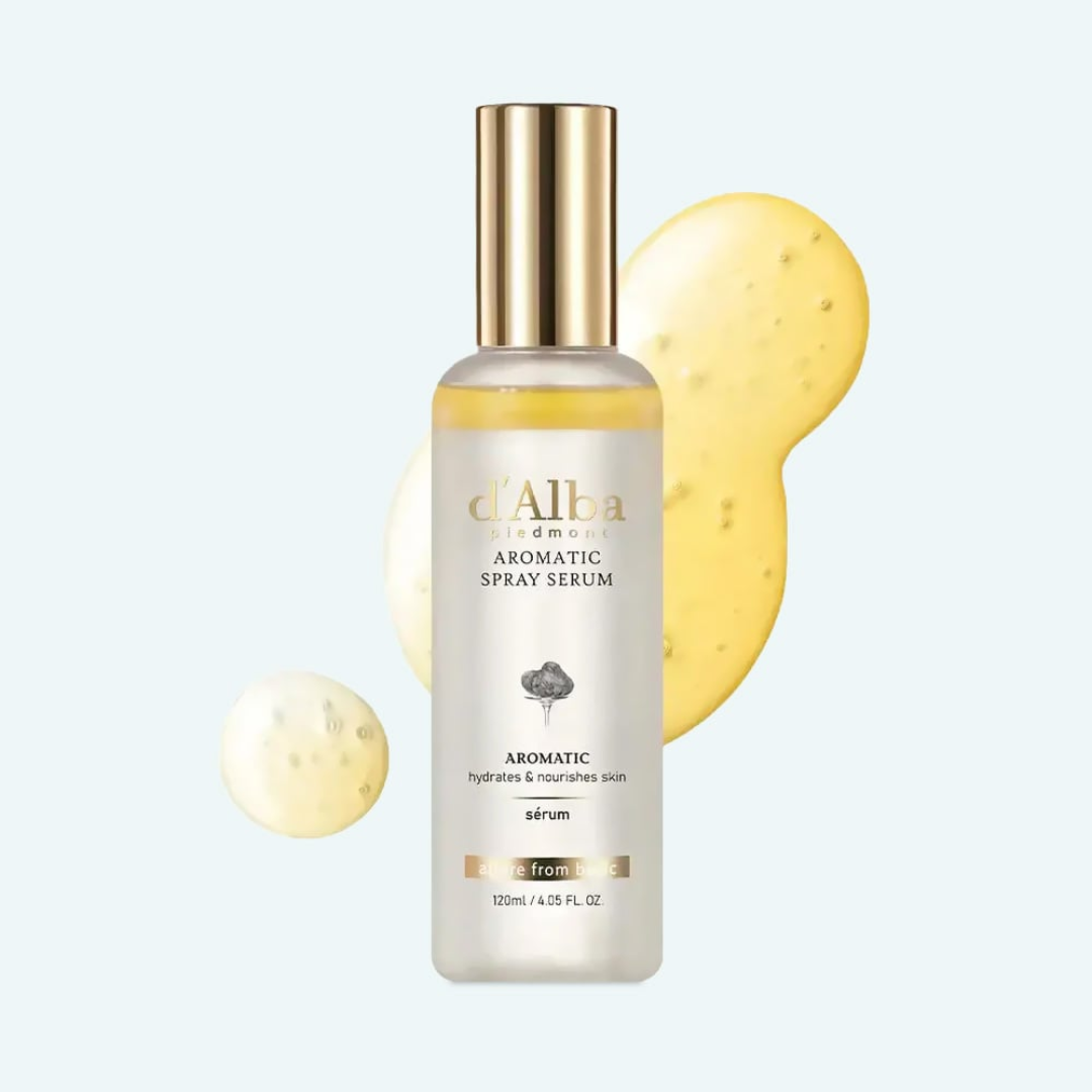 DAIWA Aromatic Spray Serum bottle with gold cap on a light gray background
