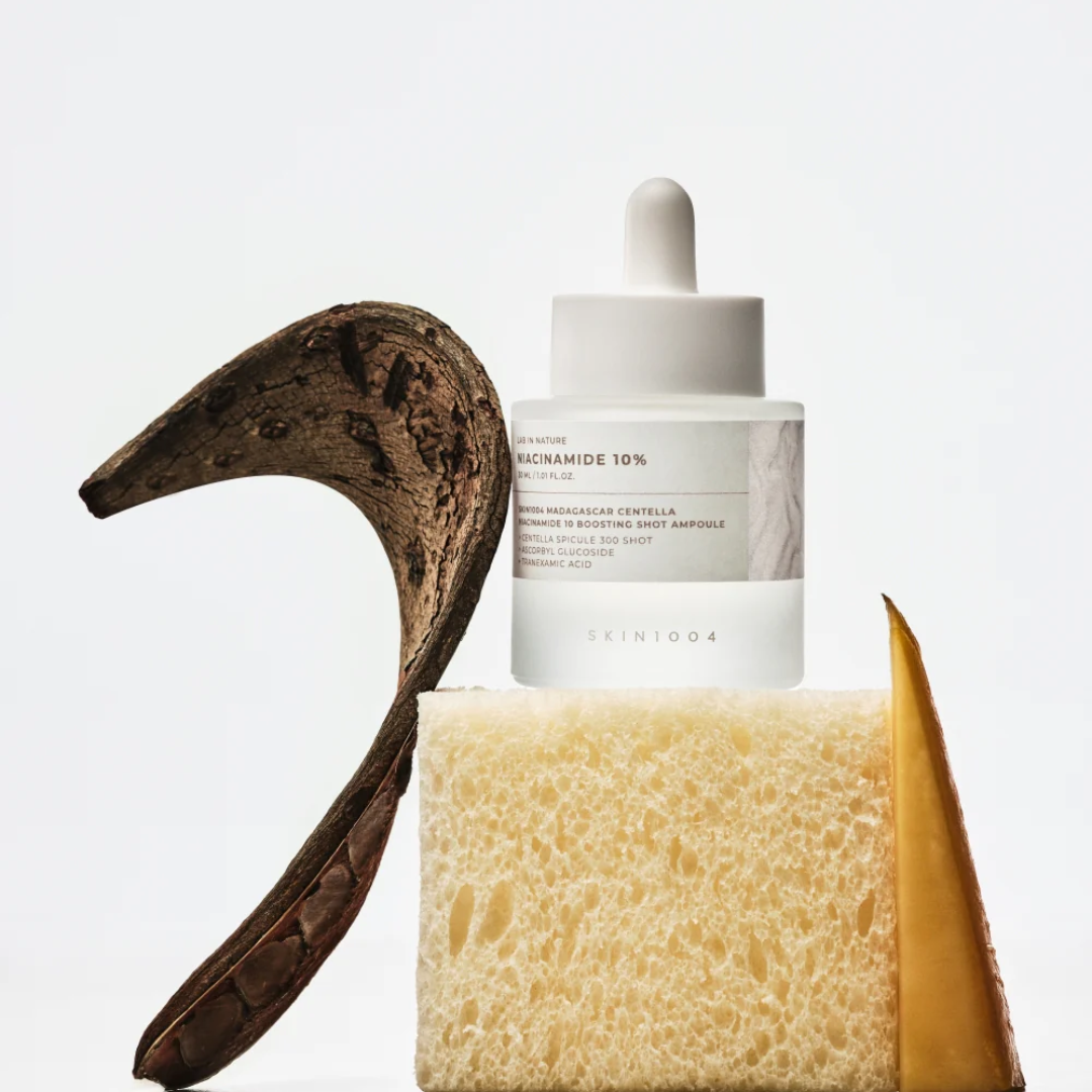 Skincare product with a sponge and  peel on a light background
