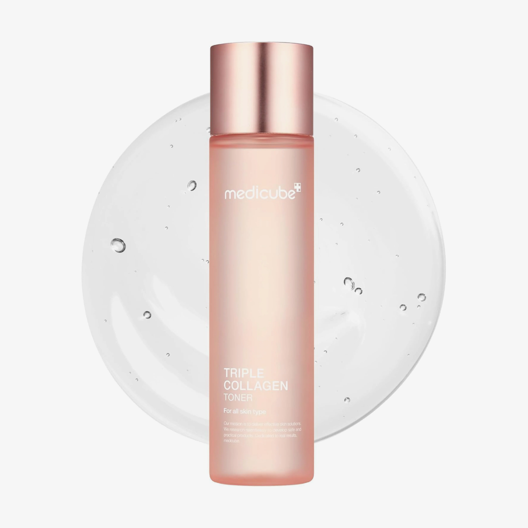 Medicube Triple Collagen Toner bottle on a light gray background