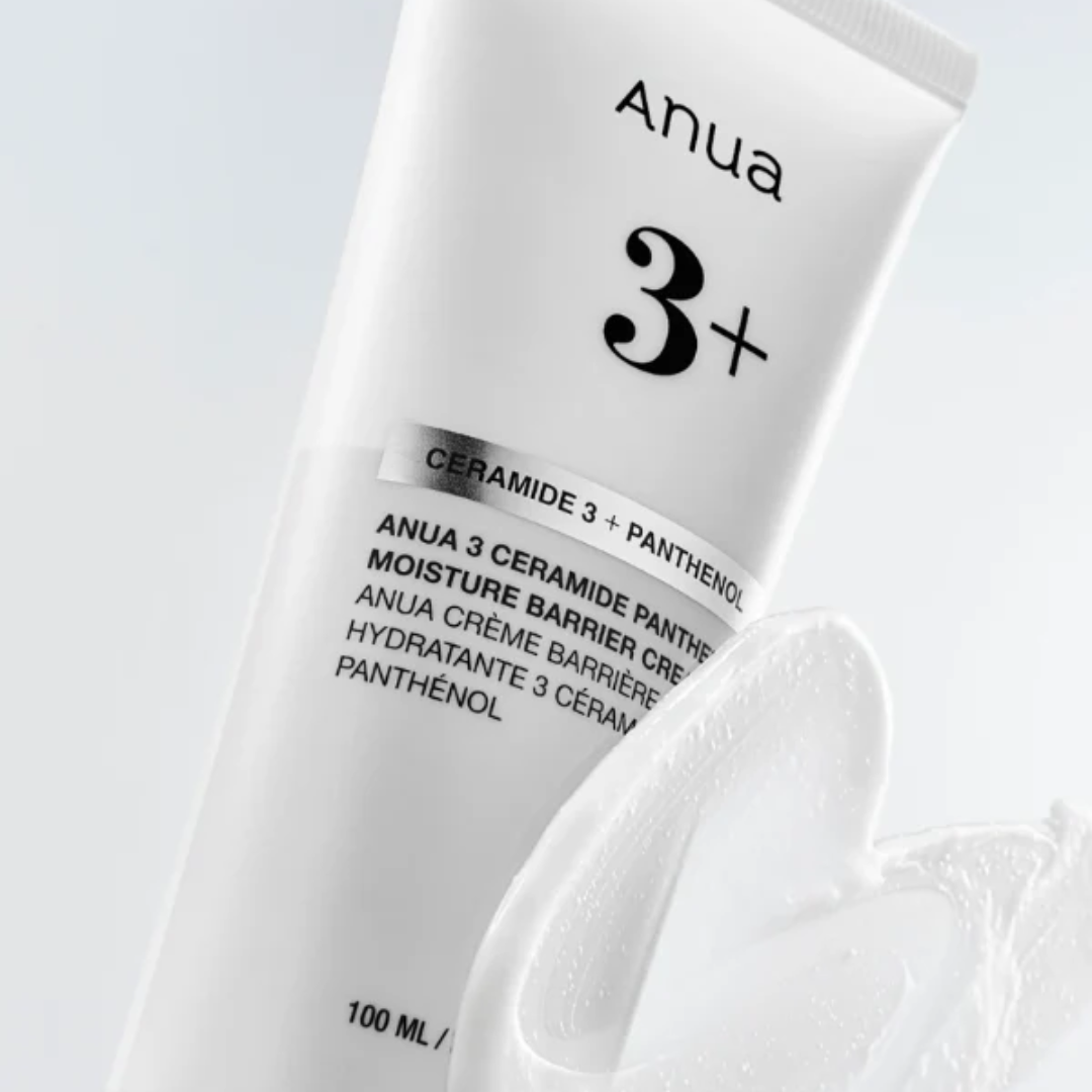 Anua skincare product with text on a light gray background