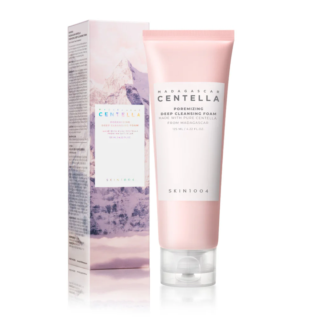 Skincare product with packaging featuring Madagascan Centella on a white background