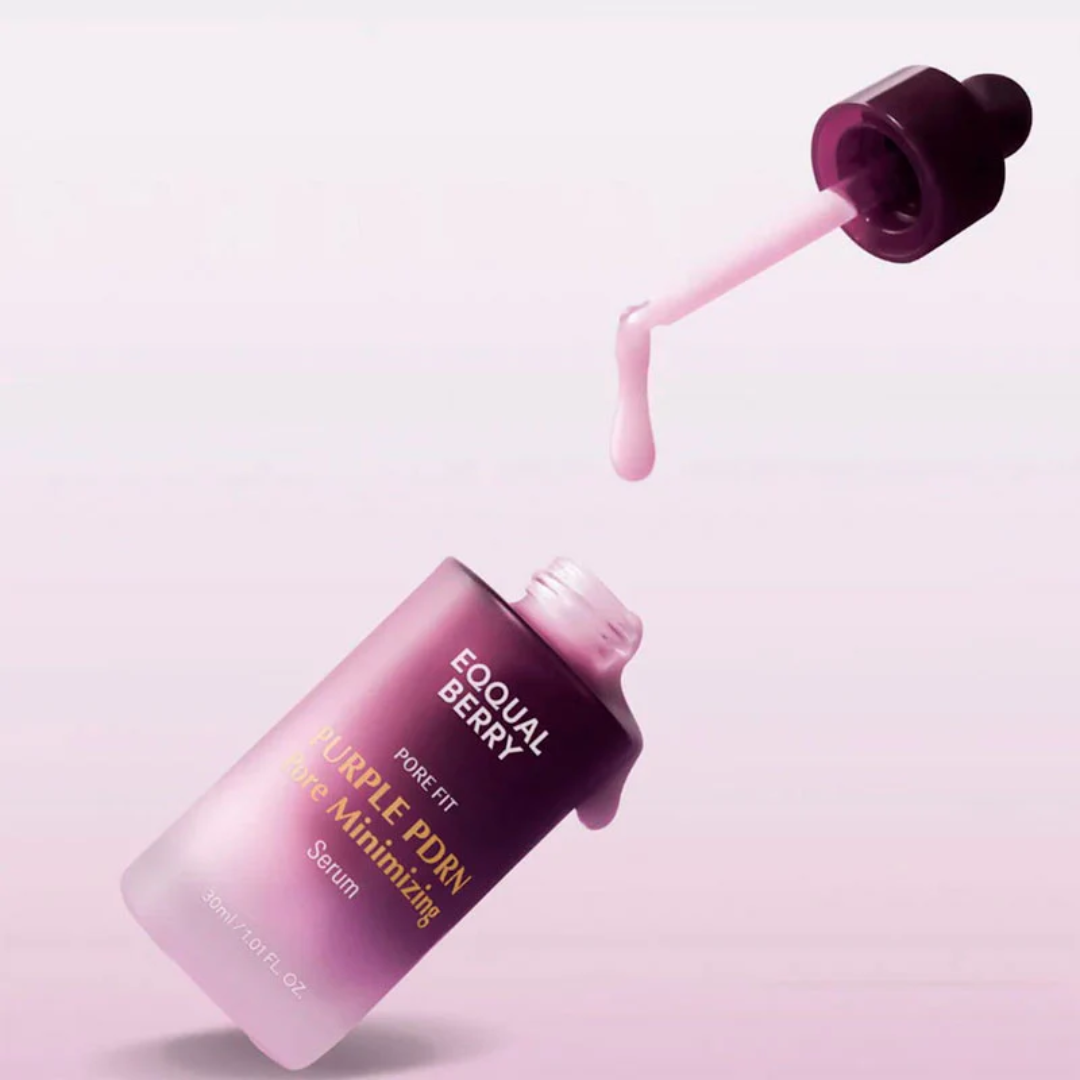 Skincare serum bottle with dropper on a light pink background