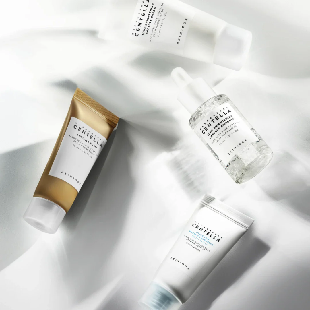 Skincare products from the brand 'Centella' on a light background