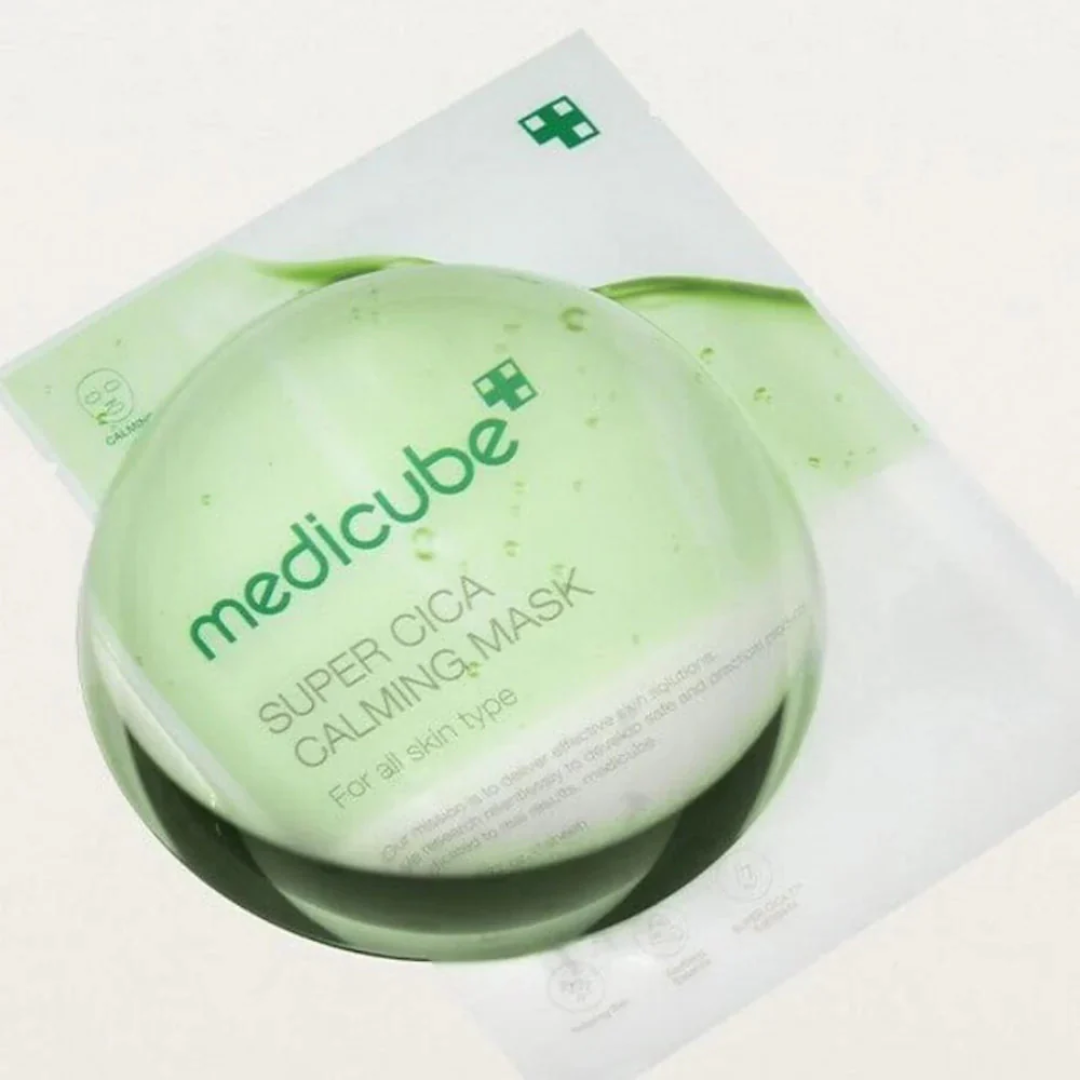 Green medicube Super Cica Calming Mask on a white background