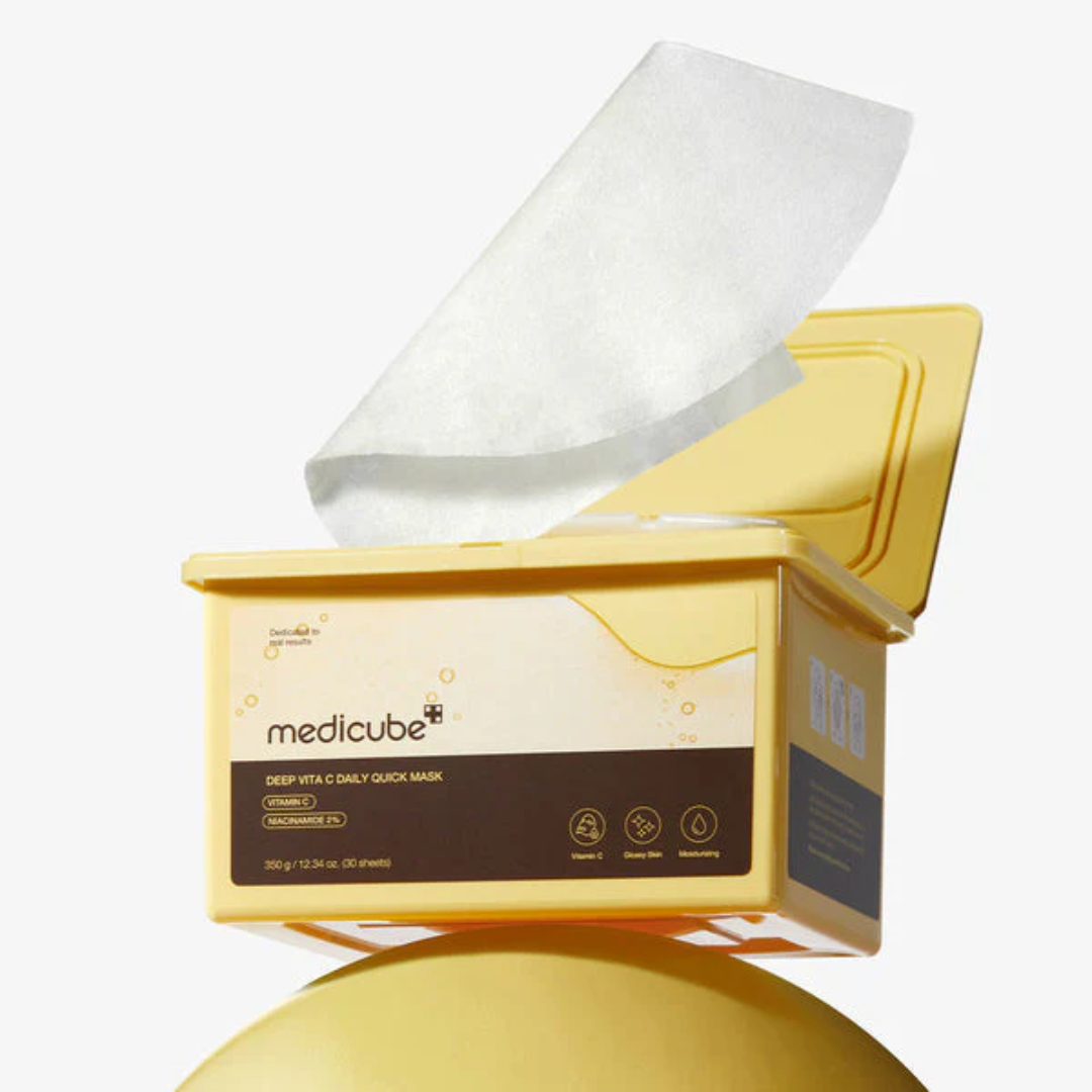 Medicube Deep Vita C Daily Quick Mask packaging with a sheet mask on a white background