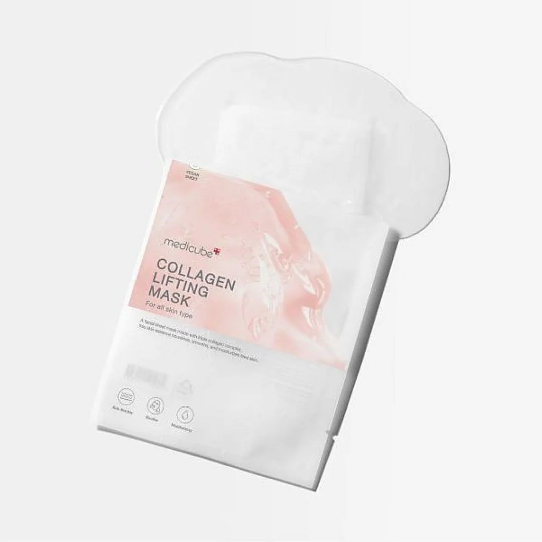 Collagen lifting mask with packaging on a white background