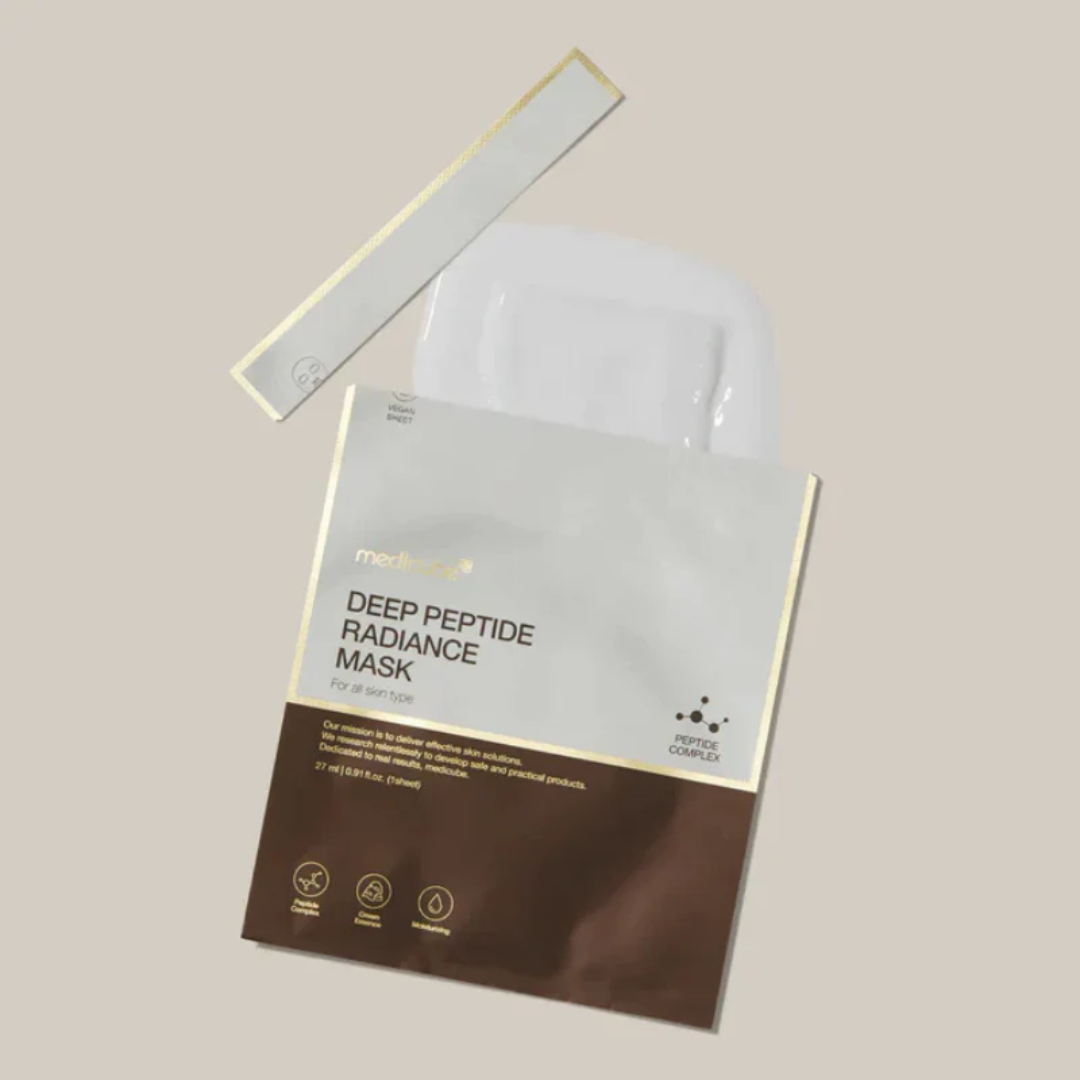 Deep Peptide Radiance Mask packaging on a beige background