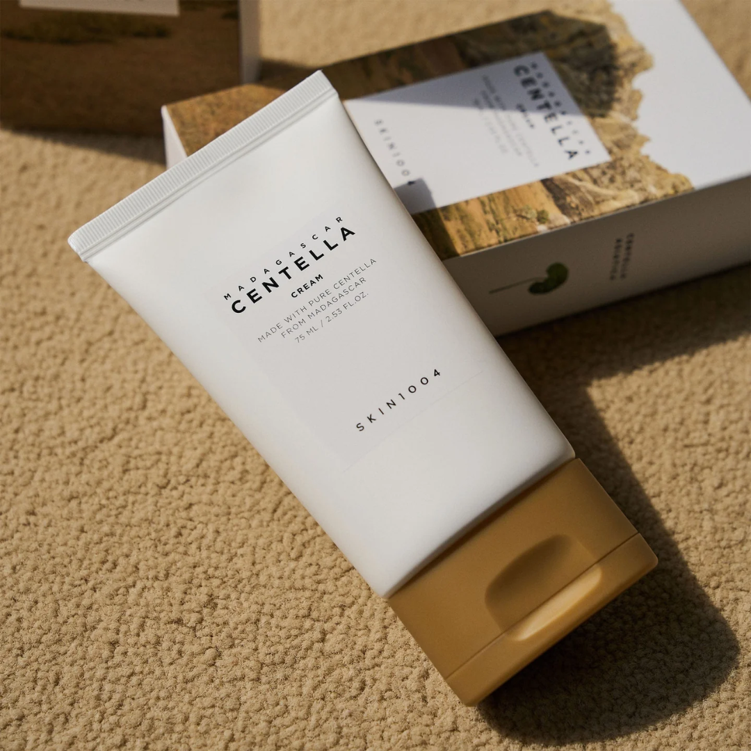 Skincare product with 'Pandora Centella' branding on a textured surface