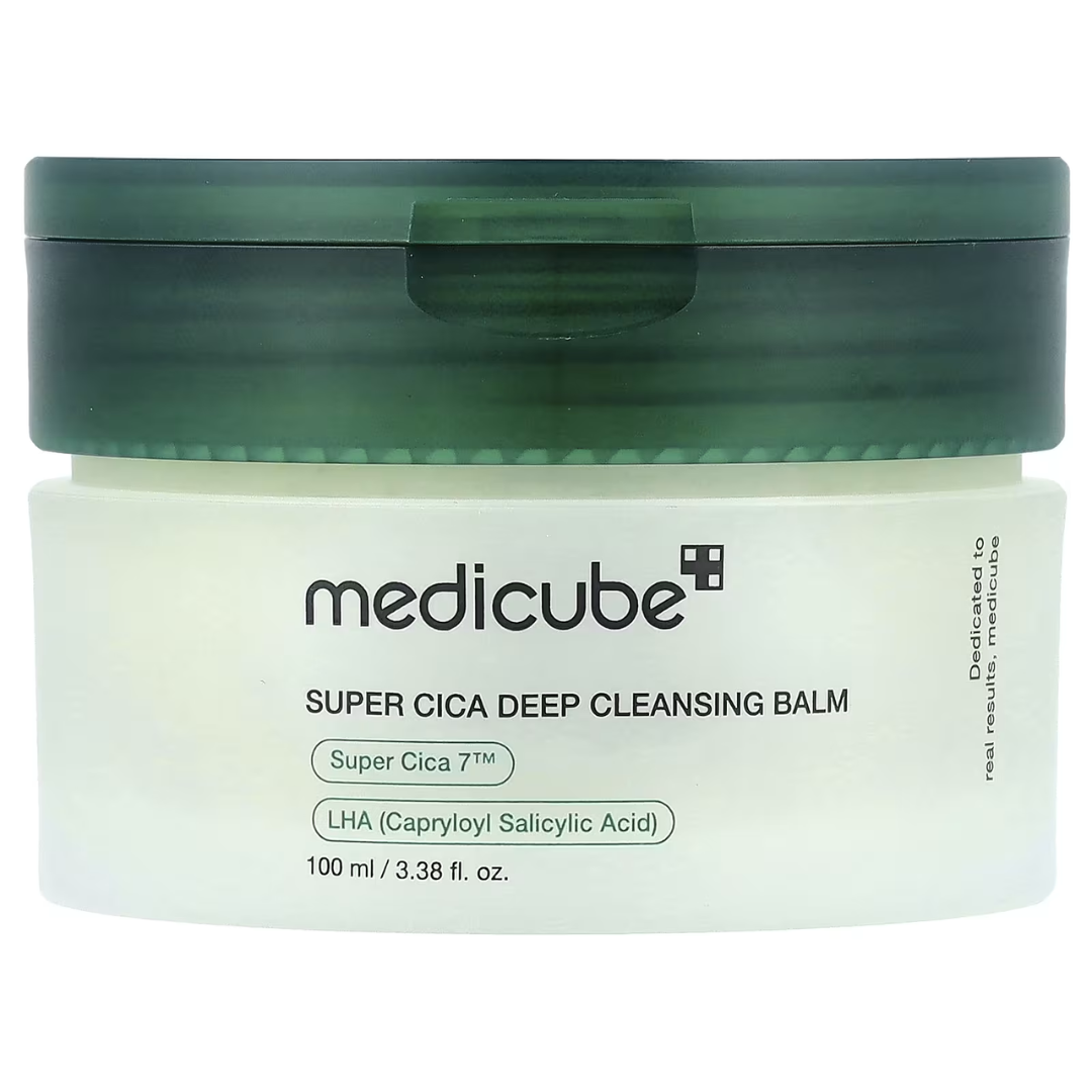 Medicube Super Cica Deep Cleansing Balm jar with green lid on a white background