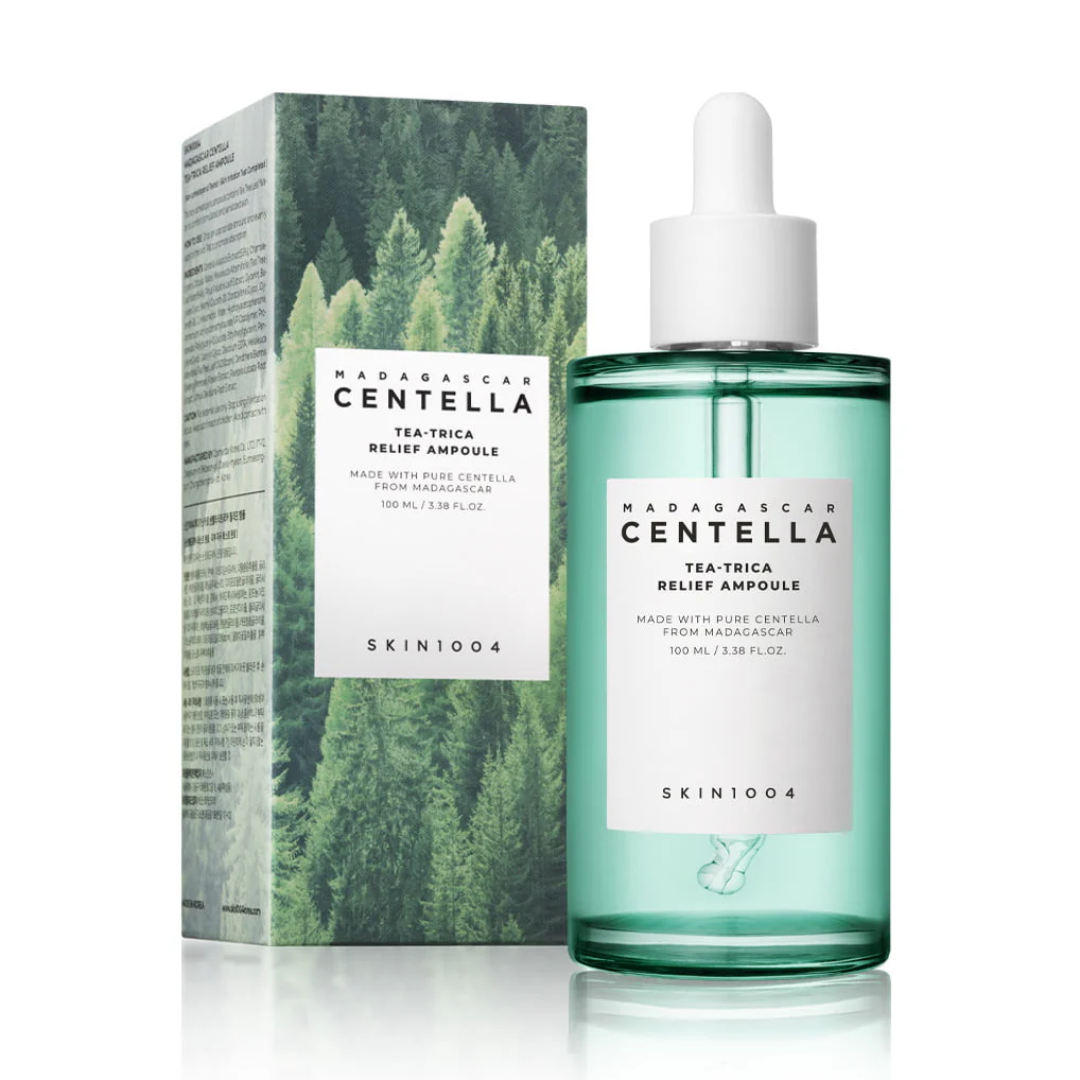 SKIN1004 Madagascan Centella Tea-Trica Relief Ampoule bottle and packaging with forest design.