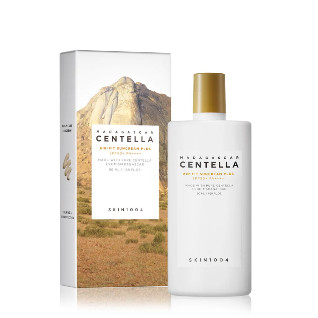 Skincare product with packaging featuring a mountain landscape