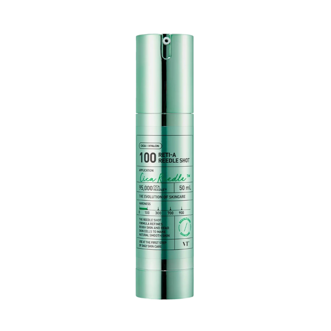 Skincare serum bottle with green and white design on a white background