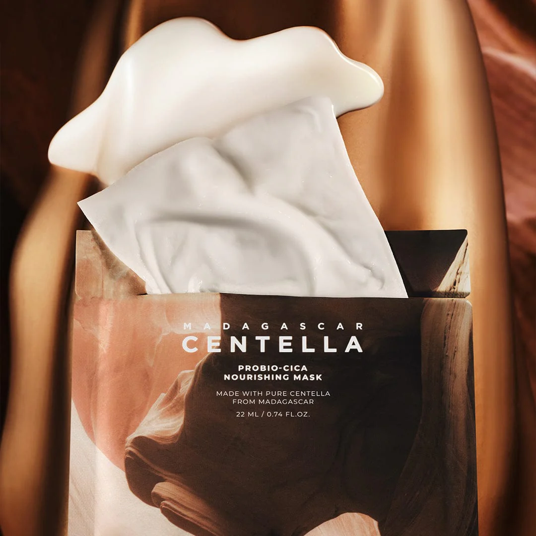 Skincare mask out of the package with a brown background