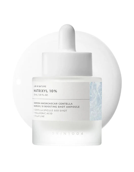 Skincare dropper bottle with label on a white background