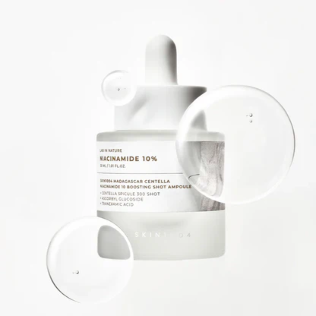 Skincare product with a dropper bottle on a white background