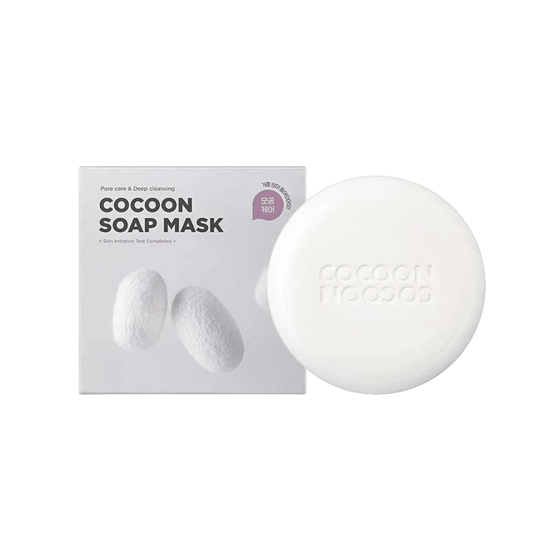 Cocoon soap mask with packaging on a white background