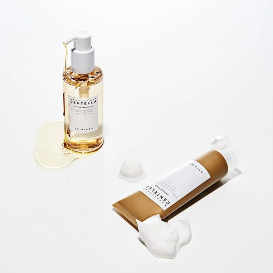 Skincare products including a bottle and a tube on a white background