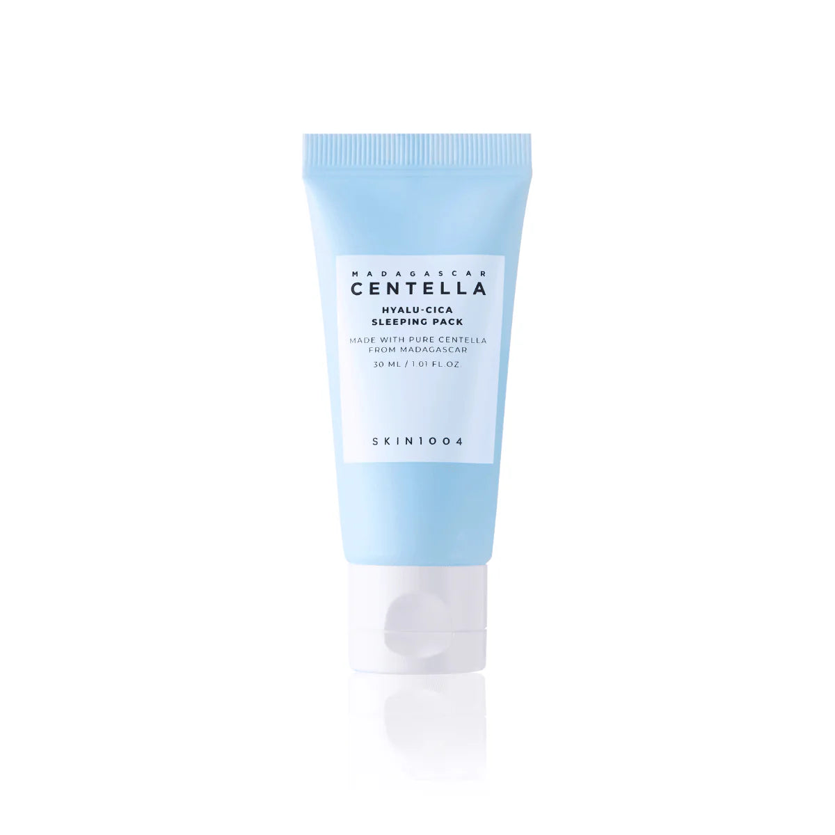 Skincare tube with blue and white design on a white background